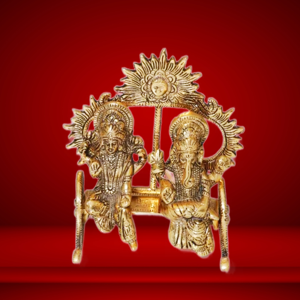 Laxmi Ganesha on swing sofa in metal statue decorative showpiece - 21 cm (Aluminum, Gold)