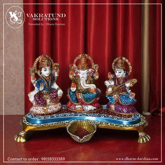 Metal Laxmi Ganesh Saraswati Statue