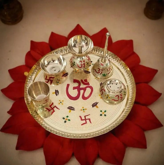 Handmade Pure Brass Pooja Thali Set