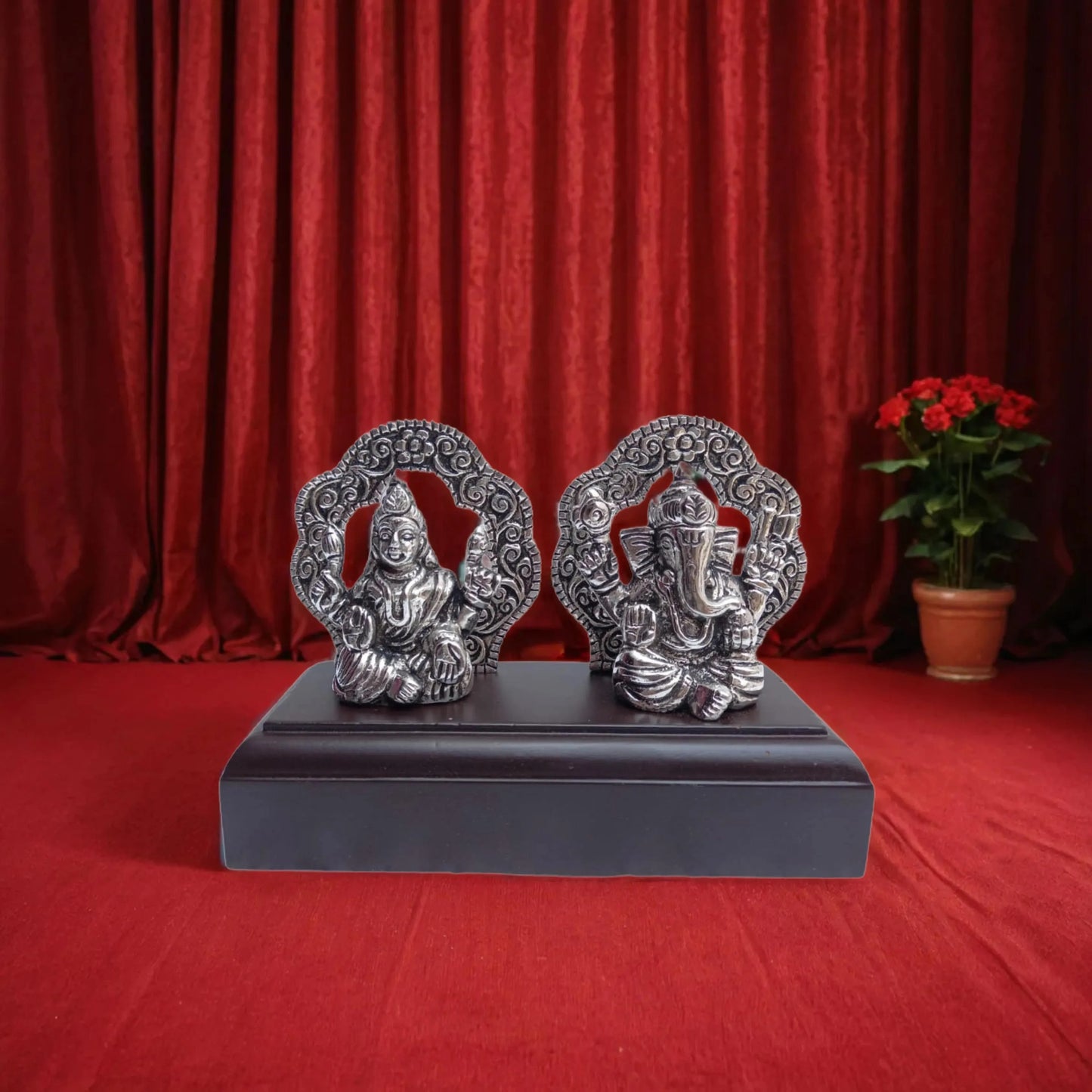 Silver plated Ganesh Lakshmi Idol