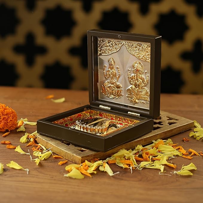 24 Karat Gold Coated Lakshmi Ganesh with Charan Paduka (Pocket Temple)