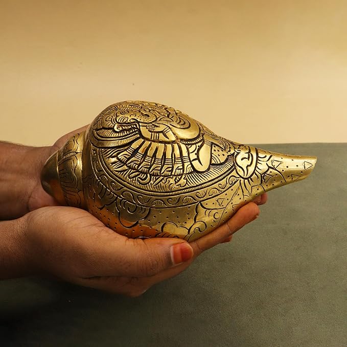 Brass Ganesh Carved Shell Shankh