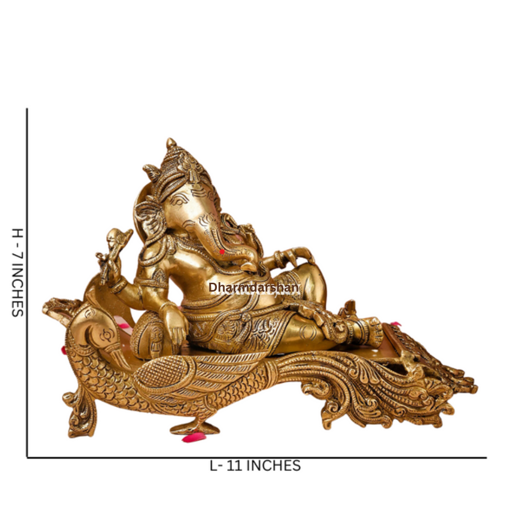 Ganesha resting on peacock couch