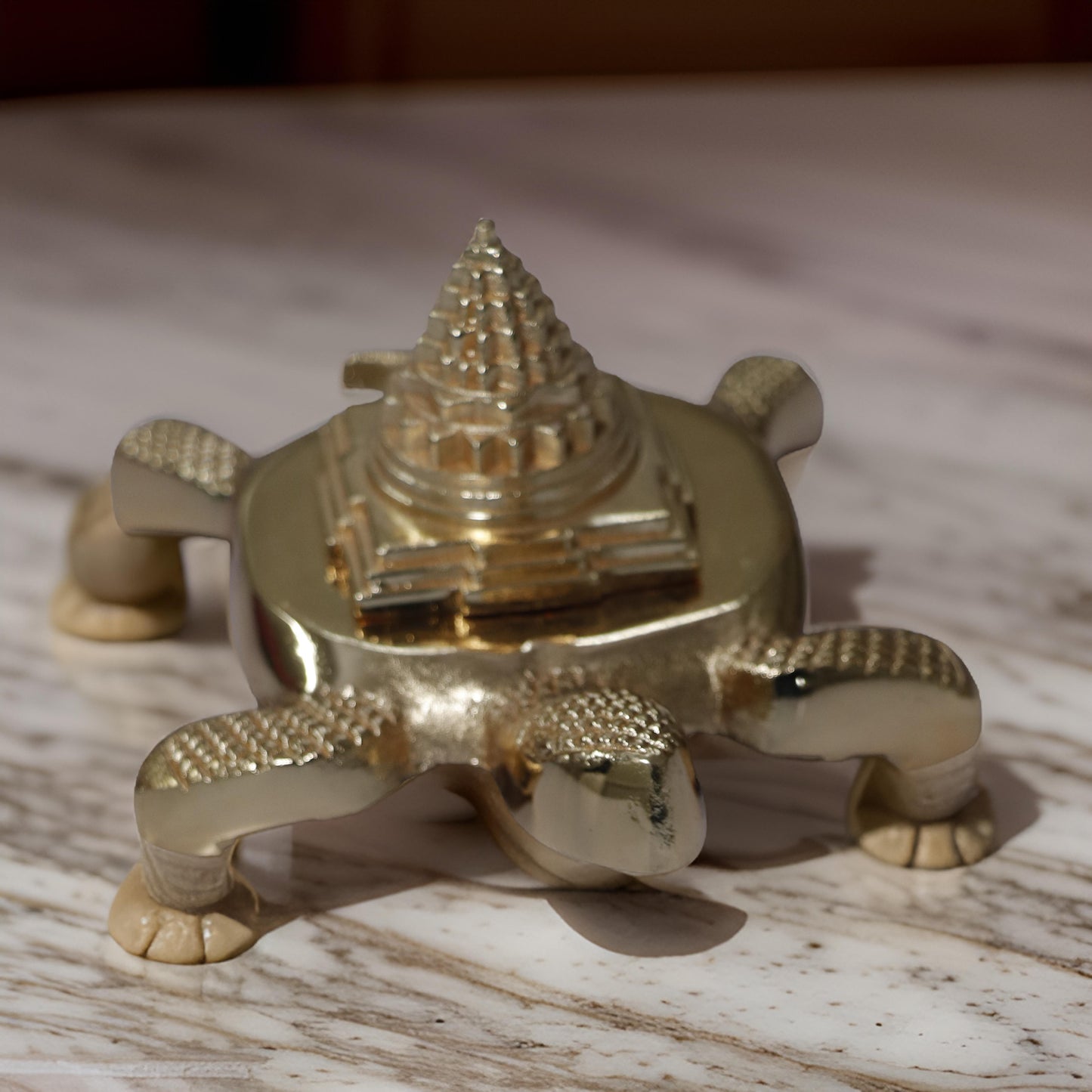 Dharmsaar Meru Kachua Yantra, Gold Plated Turtle with Meru Yantra Tortoise