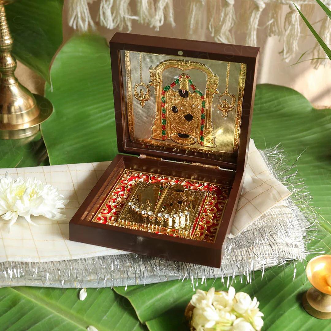 24 Karat Gold Coated Balaji with Charan Paduka (Pocket Temple)
