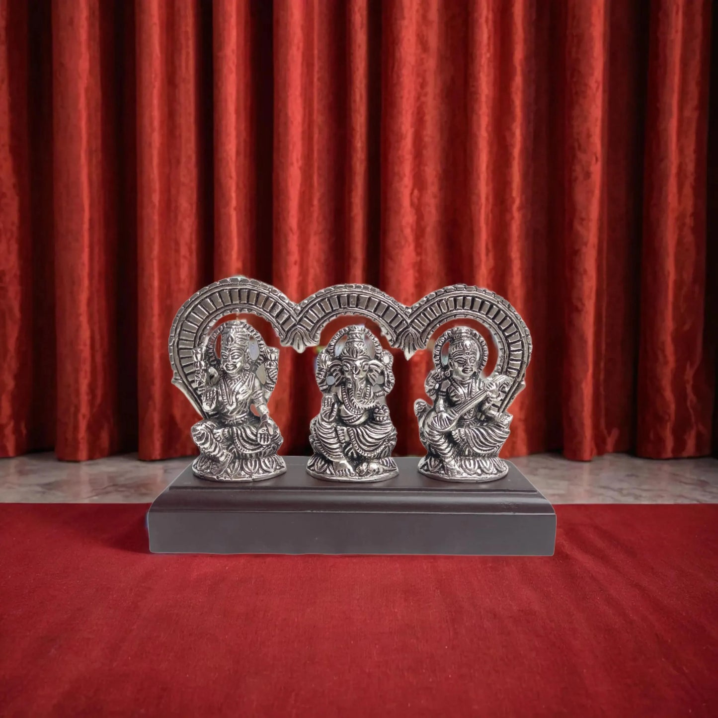 Silver plated Lakshmi Ganesh Saraswati Idol